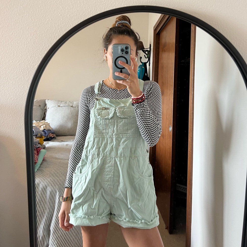 Oversized mint green overalls
